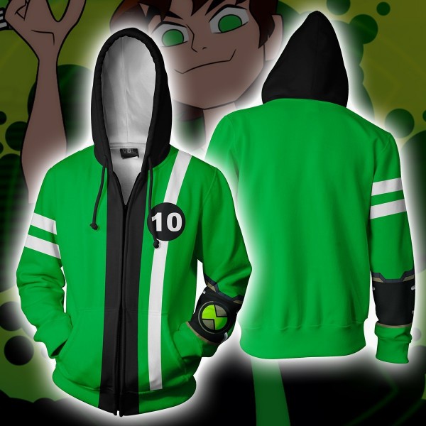 Ben 10 Hoodies - Ben Green Hoodie Zip Up Jacket Cosplay Costume
