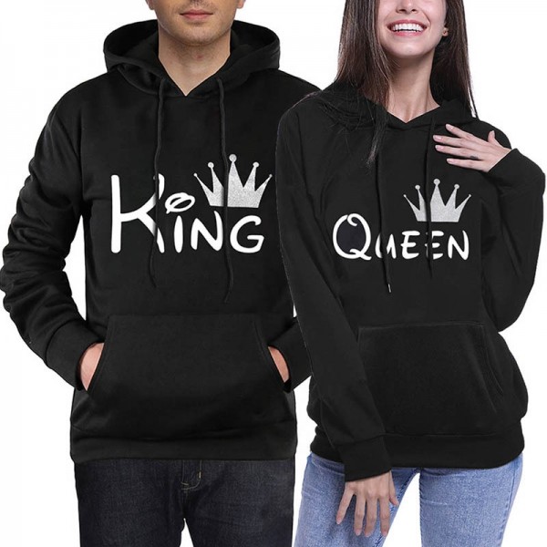 Couple Hoodies Sweatshirts - Crown King & Queen Hoodie His and Hers Black Hoodie