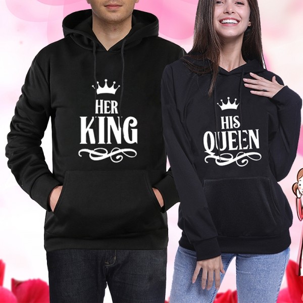 Couple Hoodies Sweatshirts - Her King & His Queen Hoodie Black