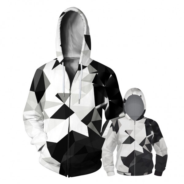 Geometric Abstract Zip Up Hoodie Jacket For Men Women Kids Family Matching Adult Children