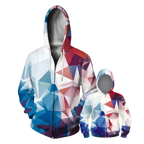 Colorful Geometric Abstract Zip Up Hoodie Jacket For Men Women Kids Family Matching Adult Children