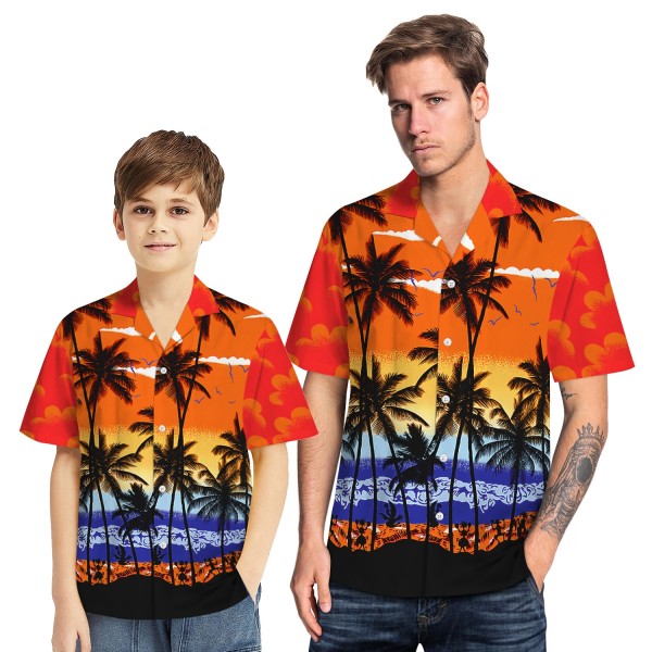 Tropical Hawaiian Aloha Shirt Beach Palm Orange Casual Button-Down Shirts For Men Boys