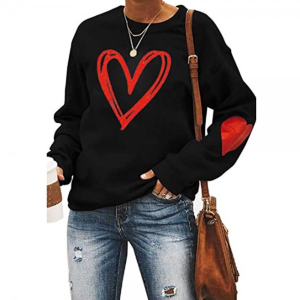 Love Heart Shirt Plus Size Long Sleeve Crewneck Sweatshirts