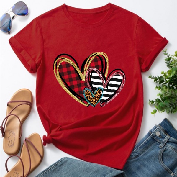Ladies Crewneck Tunic Love Heart Printed Shirt