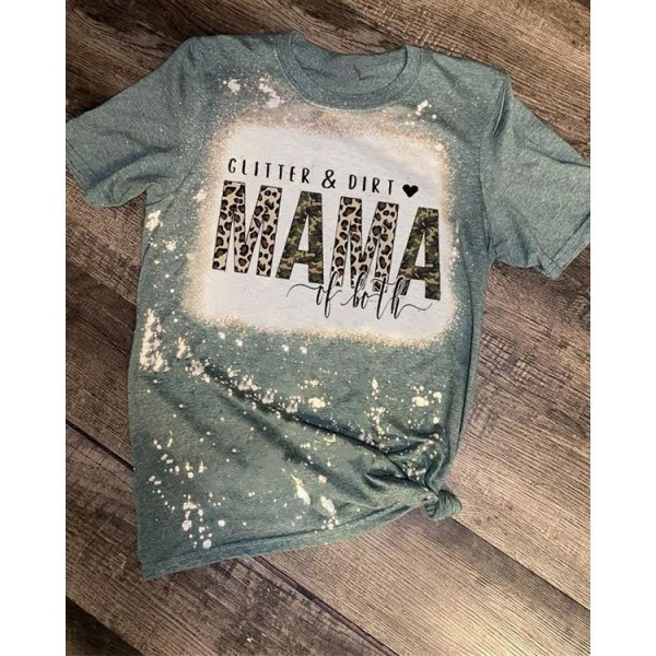 Women's Bellelily T-shirts Glitter & Dirt Mama Of Both Leopard Bleached Tee
