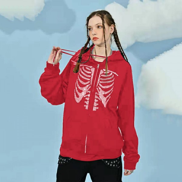 Women's Y2k Zip Up Hoodie Oversized Skeleton Sweatshirt
