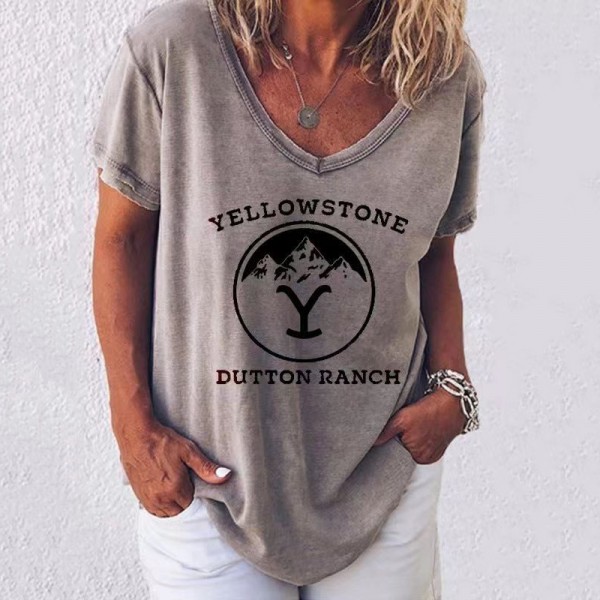 Womens V-neck Yellowstone Dutton Ranch Short Sleeve Shirt