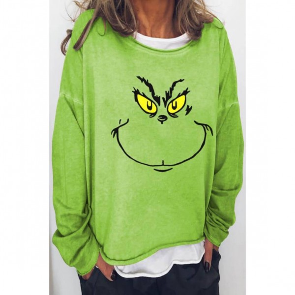 Laides Grinch Face Crewneck Sweatshirts
