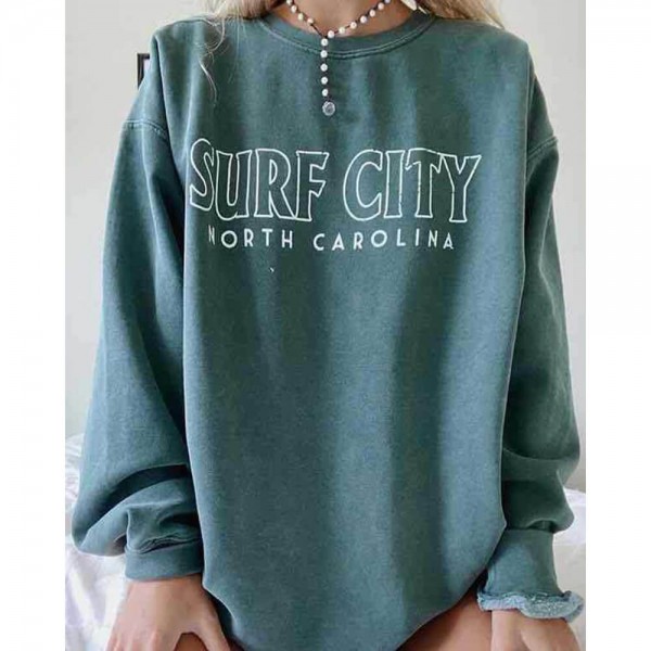Ladies Surf City Crew Neck Loose Oversized Sweatshirt