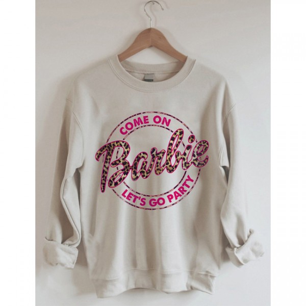 Come On Barbie Let's Go Party Leopard Printed Crew Neck Sweatshirt