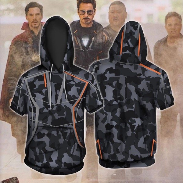 Tony Stark Avengers Infinity War Short Sleeve Hoodie T-Shirt 3D Hooded Tee