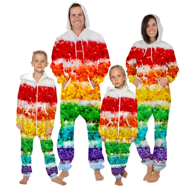 Colorful 3D Zip Up Hooded Jumpsuit Zip Up Long Sleeve Onesie For Men & Women