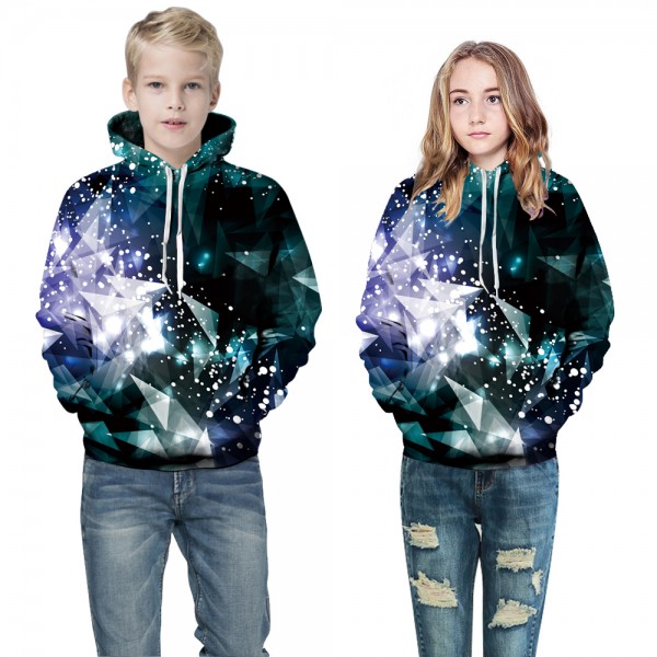 Shiny Geometric Pattern 3D Hooded Sweatshirt For Kids