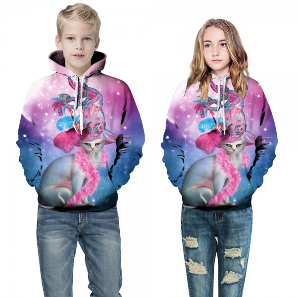 Pink Cat 3D Hooded Sweatshirt For Boys Girls