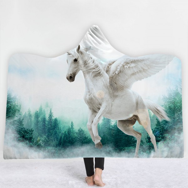 White Flying Unicorn Forest 3D Printing Hooded Blanket