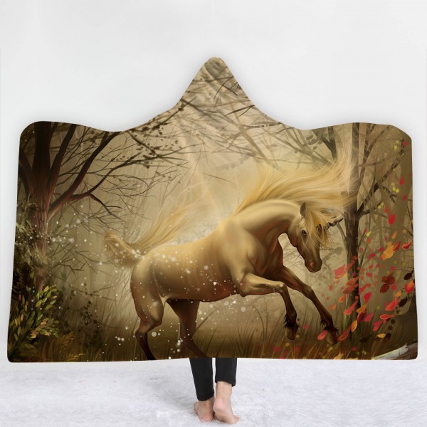 White Unicorn Forest 3D Printing Hooded Blanket