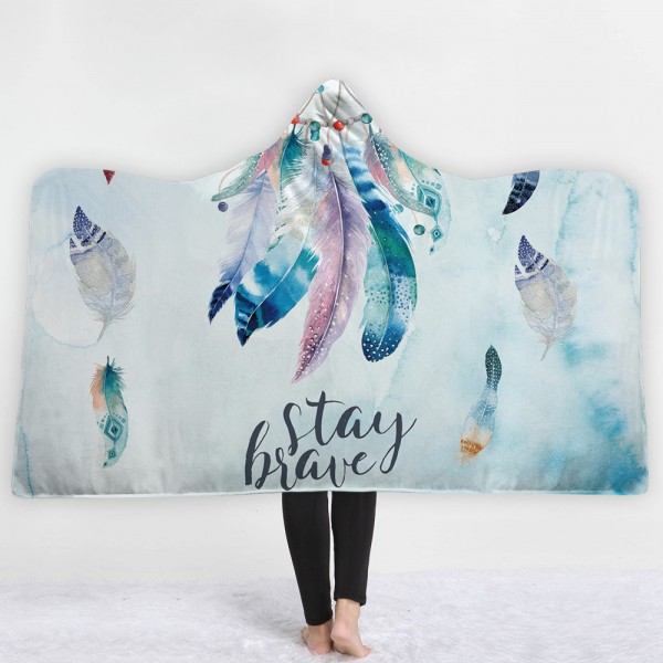 Watercolour Feather Dreamcatcher Blue 3D Printing Hooded Blanket