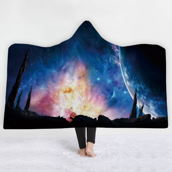 Galaxy Scenery Wearable 3D Printing Hooded Blanket