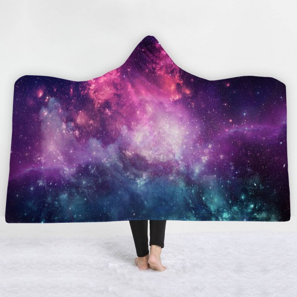 Purple Shining Star Galaxy Wearable 3D Printing Hooded Blanket