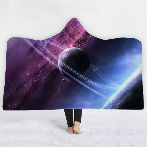 Planet Purple Blue Galaxy Wearable 3D Printing Hooded Blanket