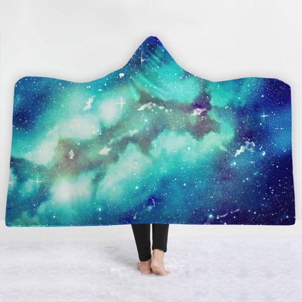 Sparkling Star Galaxy Blue Wearable 3D Printing Hooded Blanket