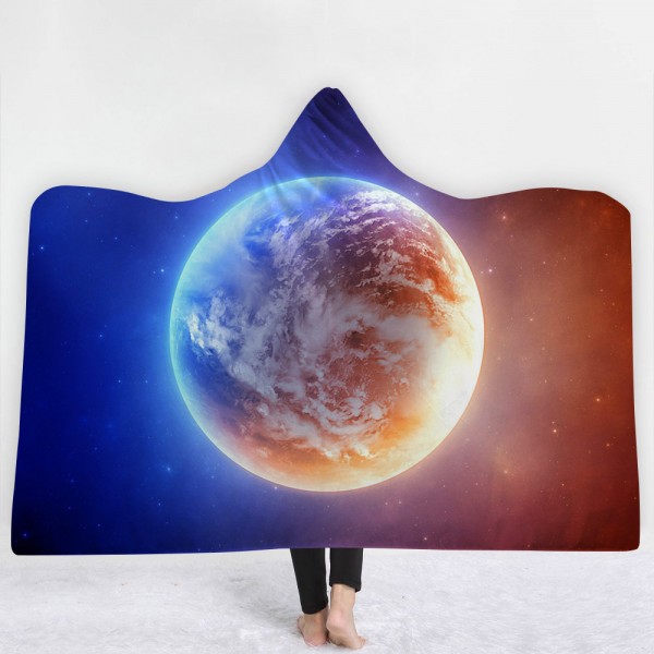 Planet Space Galaxy Blue 3D Printing Hooded Blanket