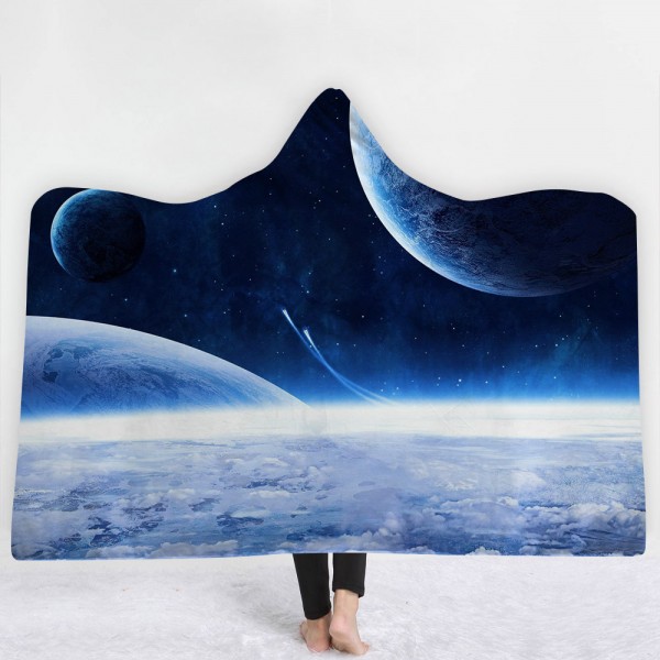 Blue Planet Space Galaxy 3D Printing Hooded Blanket