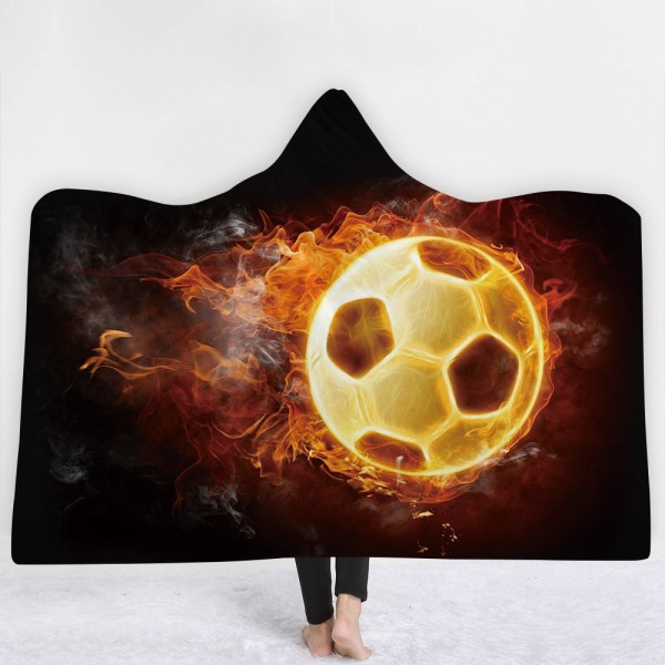 Fire Soccer Black 3D Printing Hooded Blanket