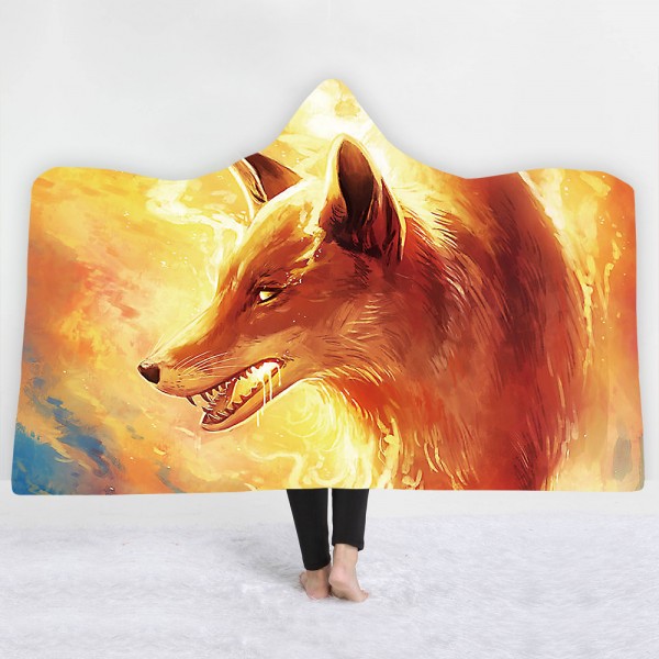 Fire Wolf 3D Printing Hooded Blanket