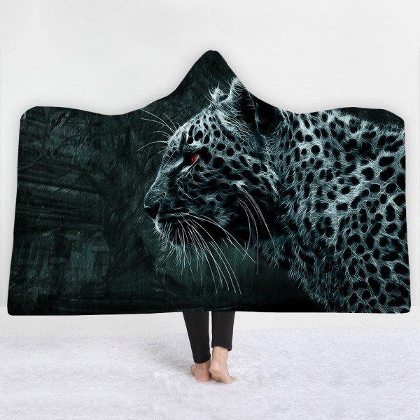Leopard Pattern 3D Printing Hooded Blanket