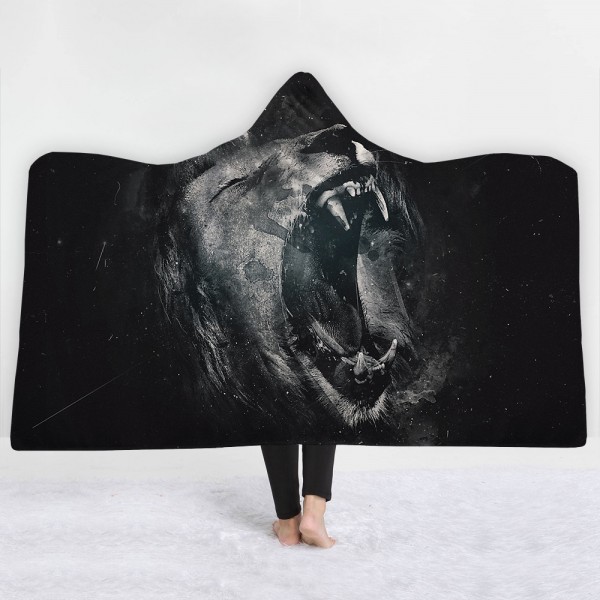 Howling Lion Black 3D Printing Hooded Blanket