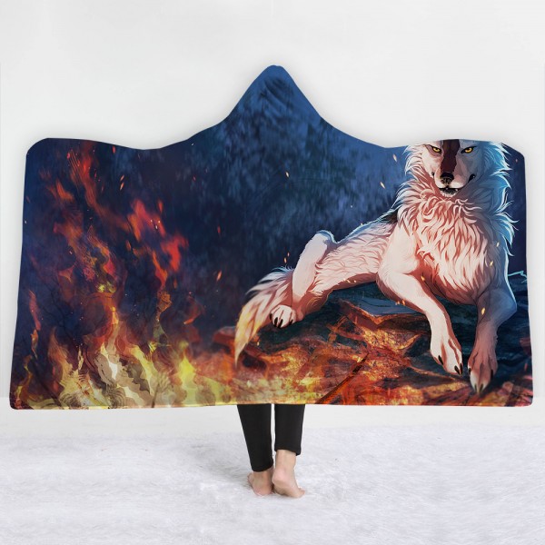 Fire Wolf Wearable 3D Printing Hooded Blanket