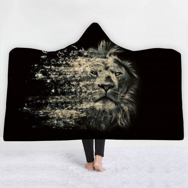 Lion Face Black 3D Printing Hooded Blanket