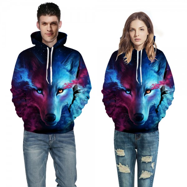 Galaxy 3D Wolf Printed Hoodies Sweatshirt Pullover