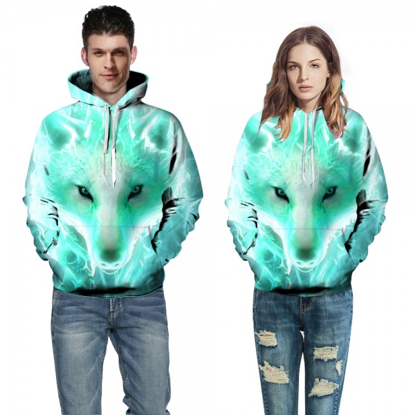 Green Wolf Animal 3D Printed Hoodies Sweatshirt Pullover
