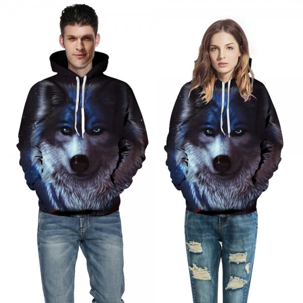 Men'S 3D Wolf Hoodie Sweatshirt Pullover