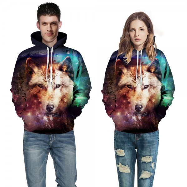 Wolf Face Galaxy 3D Design Hooded Sweatshirt