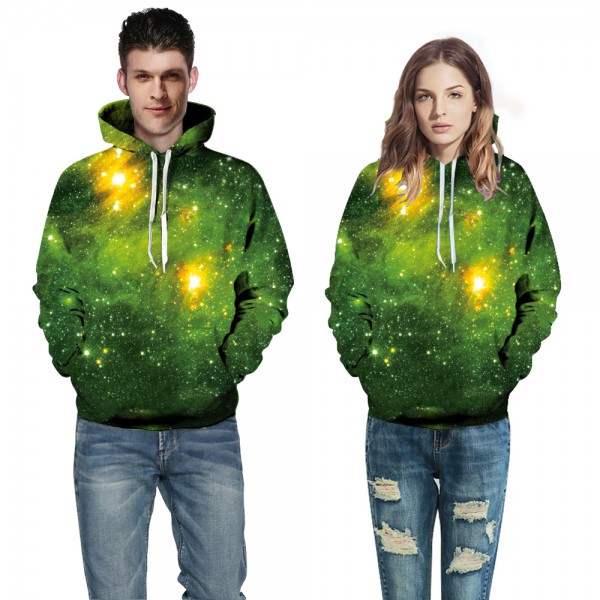 Green Galaxy 3D Print Hooded Sweatshirt