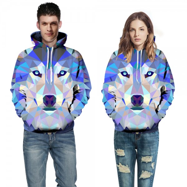 Geometry Wolf Face 3D Print Hooded Sweatshirt