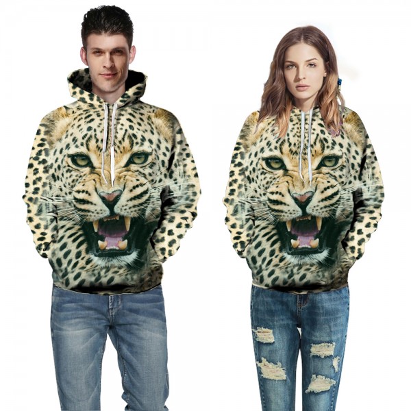 3D Hoodie Pullover Sweatshirt Leopard Face