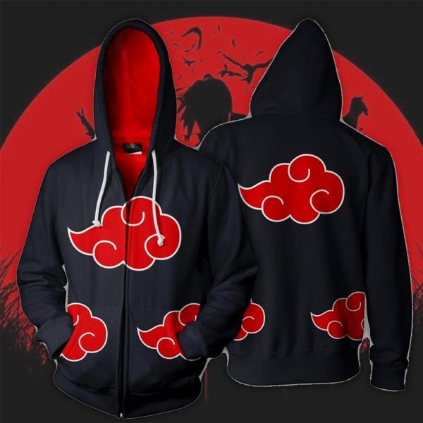 Naruto Hoodie - Black Akatsuki 3D Zip Up Hoodie Jacket Coat