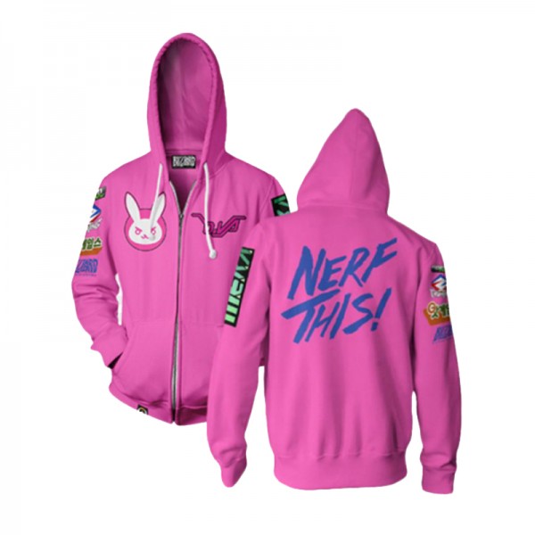 Overwatch Hoodie - D.VA Pink 3D Zip Up Hoodies Jacket Coat Cosplay Costume
