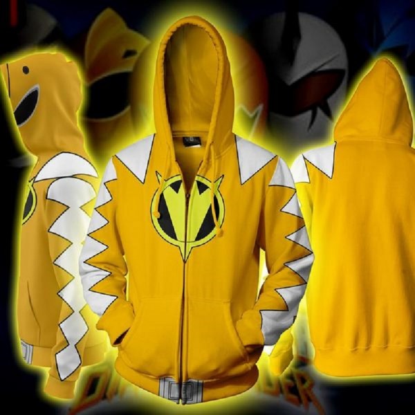 Power Rangers Hoodies - Dino Thunder Yellow Cosplay Zip Up Hoodie Jacket