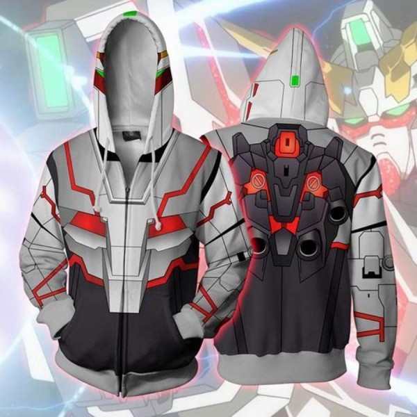 Mobile Suit Gundam Hoodies - Unicorn Gundam 3D Zip Up Hoodie Jacket Cosplay Costume