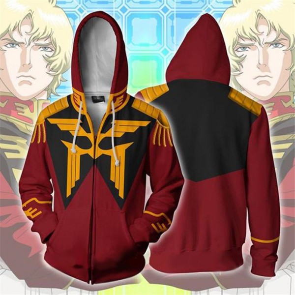 Mobile Suit Gundam Hoodies - Char Aznable 3D Zip Up Hoodie Jacket Cosplay Costume