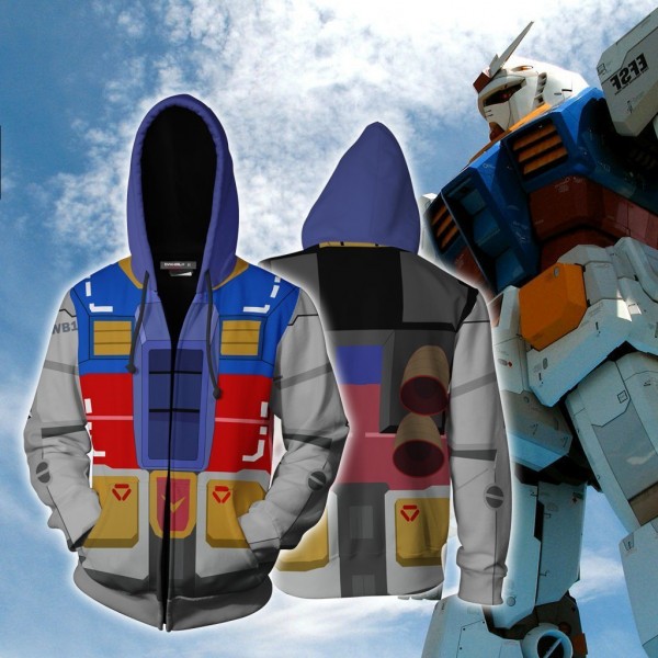 Mobile Suit Gundam Hoodies - GN-0000+GNR-010 00 Raiser 3D Zip Up Hoodie Jacket Cosplay Costume