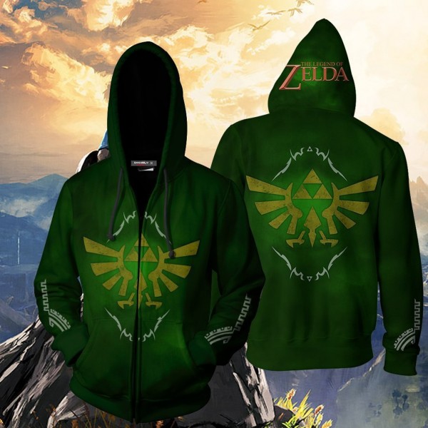 The Legend of Zelda Hoodies - The Legend of Zelda Green Cosplay 3D Zip Up Hoodie Jacket