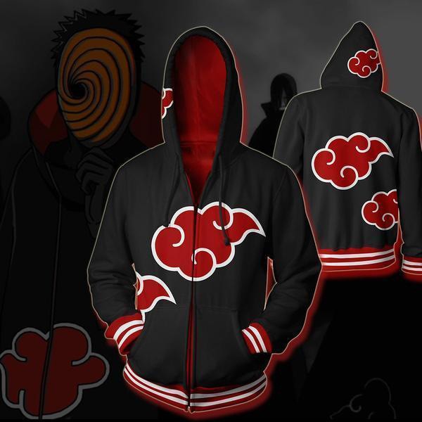 Naruto Hoodies - Black Akatsuki New 3D Zip Up Hoodie Jacket Coat Cosplay