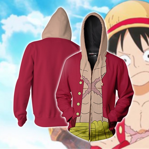 One Piece Hoodies - Monkey D. Luffy 3D Zip Up Hoodie Jacket Coat Cosplay