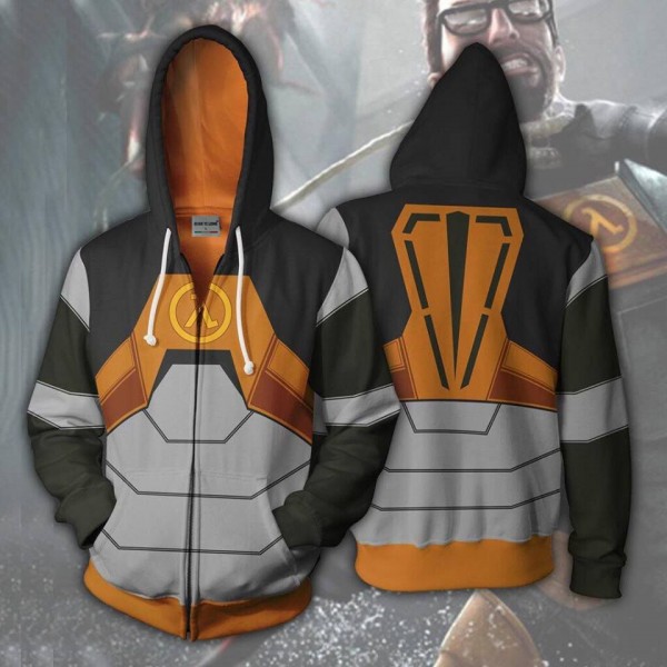 Half-Life Hoodies - Gordon Freeman Hoodie Jacket 3D Zip Up Coat Cosplay